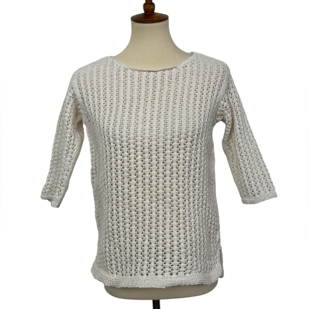 J Jill White Sweater Open Knit Crochet size Xs